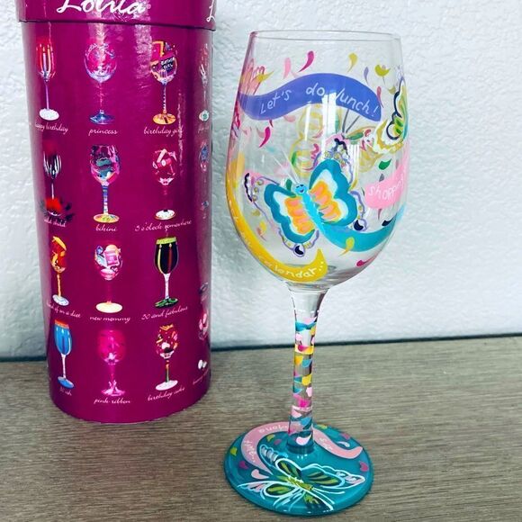 Lolita Social Butterfly Hand Painted Wine Glass - Picture 1 of 7